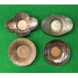 A set of five early 20th Century Japanese coppered lead shataku of lobed form with relief peach