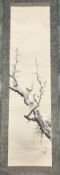 SHINSUI KOBAYASHI "Bush Warbler and Plum Tree", jiku (hanging scroll), watercolour,