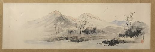 CIRCA 1900 JAPANESE SCHOOL "Sansui ga (mountain scene)", ink on paper, signed lower right, framed,