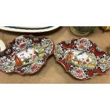 A pair of 19th Century English Pearlware shaped lobed dishes with transfer decorated Chinese style