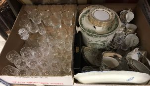 A box of assorted glass ware to include decanters, wines etc.