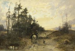 WILLIAM MANNERS (1860-1930) "Driving Home the Flock" rural scene depicting shepherds and sheep on