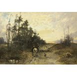 WILLIAM MANNERS (1860-1930) "Driving Home the Flock" rural scene depicting shepherds and sheep on