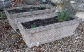 A pair of Haddonstone Celtic Knot style decorated rectangular planters