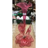 A Victorian cranberry glass epergne