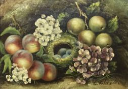 20TH CENTURY ENGLISH SCHOOL "Still Life with Apples, Flowers and Bird Nest with Eggs",