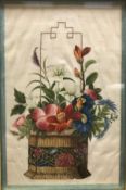 19TH CENTURY CHINESE SCHOOL "Basket of flowers" watercolour gouache on rice paper unsigned
