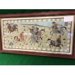 A 20th Century Bangladeshi needlework on silk study of "Polo Match",