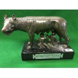 A bronze study "The Capitoline Wolf" - mythical she-wolf suckling Romulus and Remus,