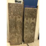 Two Oriental carved teak doors with all over carved animal foliate and floral decoration