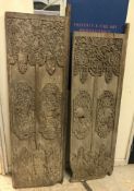 Two Oriental carved teak doors with all over carved animal foliate and floral decoration