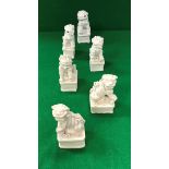 A collection of six 19th Century Chinese blanc-de-chine figures of temple lions,