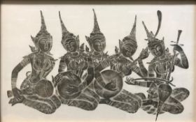 THAI SCHOOL "Temple rubbing of five musicians" bearing Chemould of New Delhi Gallery label verso