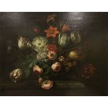18TH CENTURY DUTCH SCHOOL in the manner of PIETER CASTEELS "Flowers on a Stone Ledge",