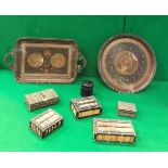 A box of various mainly Indian metal wares to include trays,