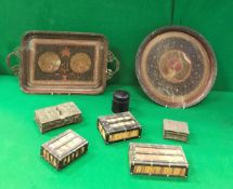 A box of various mainly Indian metal wares to include trays,