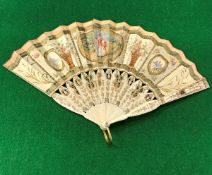 A 19th Century French fan with carved and painted ivory sticks,