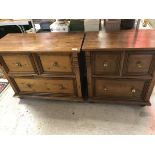 A pine bedside chest of two short drawers above one long drawer together with a matching smaller