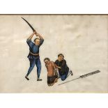 19TH CENTURY CHINESE SCHOOL "Prisoner kneeling" and "Execution" a pair of watercolour gouache on