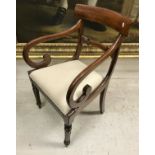 A set of eight (6 + 2) Victorian mahogany bar back dining chairs with drop in seats on turned and