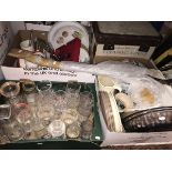 Five boxes of assorted sundry household china, glass etc,