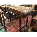 A Chinese hardwood altar type side table CONDITION REPORTS Basically sound