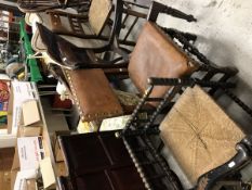 A 19th Century bobbin turned corner chair with reeded seat together with three further Victorian