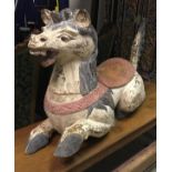 A pair of 19th Century Chinese carved and painted wooden temple guardian horses