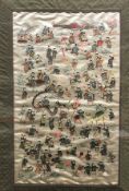 20TH CENTURY CHINESE SCHOOL "Figures and children playing in a yard" silkwork study within a silk