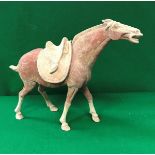 Two Chinese Tang dynasty (618-906 AD) earthenware horse figures with saddles (both with Oxford