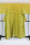 A circa 1960 Kihachijo silk Han haba and Kimono with Kihachjjo (check) pattern on yellow ground