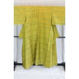 A circa 1960 Kihachijo silk Han haba and Kimono with Kihachjjo (check) pattern on yellow ground