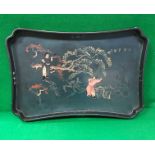 A Chinese blue lacquered and figural decorated rectangular tray bearing seven character signature