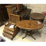 A small circa 1900 walnut and inlaid loo table, mahogany and inlaid dressing chest,