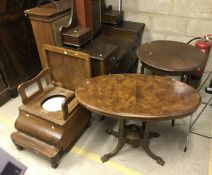 A small circa 1900 walnut and inlaid loo table, mahogany and inlaid dressing chest,