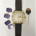 A Cyma Automatic gentleman's wristwatch in gold plated case and with leather strap,