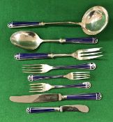 A Christofle Talisman pattern part canteen of cutlery, blue lacquered and silver plate,