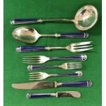 A Christofle Talisman pattern part canteen of cutlery, blue lacquered and silver plate,