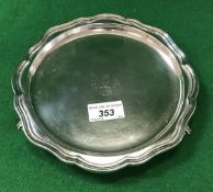 A late Victorian silver card tray with pie-crust rim,
