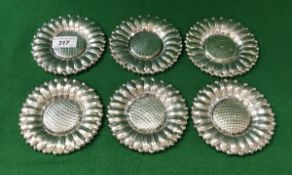 A set of six modern embossed .925 silver sunflower design shallow dishes, 12.