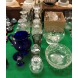 A collection of 19th Century and later glass ware to include three lustre light / vases,