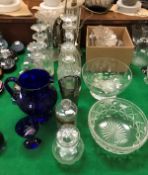 A collection of 19th Century and later glass ware to include three lustre light / vases,