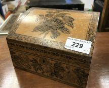 A Tunbridge ware stationery box of domed form with floral spray decorated panels