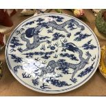 A 19th Century Chinese Daoguang (1821-1850) blue and white porcelain charger decorated with five