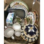A collection of 19th Century and later china wares to include a Grainger Worcester dish with bird