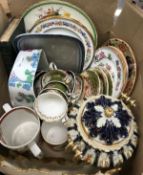 A collection of 19th Century and later china wares to include a Grainger Worcester dish with bird