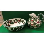 A Wemyss "Cherry" pattern toilet jug and bowl, the jug stamped "T & Co.