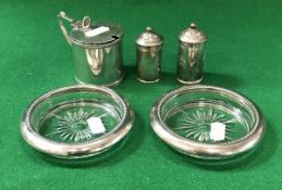 A Mappin & Webb twelve place setting plated canteen of cutlery together with a silver drum mustard,