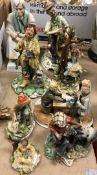 A collection of eight various capodimonte figure groups