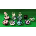 A collection of Caithness comprising a "Lilac Time" perfume bottle and paperweight, No'd.